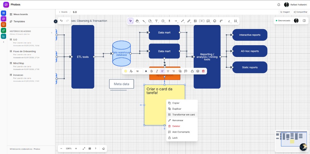 Menu de contexto no card do Kanban com integração ao Phobos